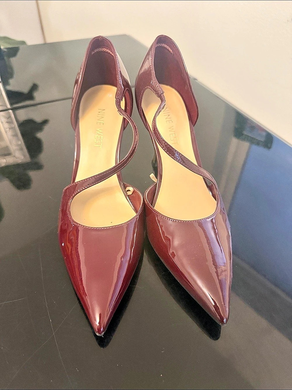 Nine West Dolen D'Orsay Pump Pointed Toe Slingback Heels Burgundy